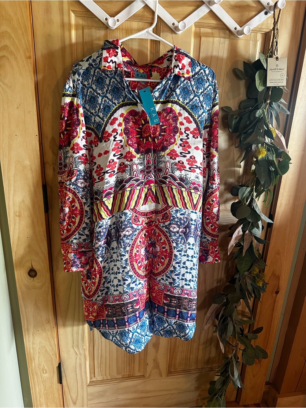 Silk Multicolor Printed Midi Dress - Blue & Red Paisley
